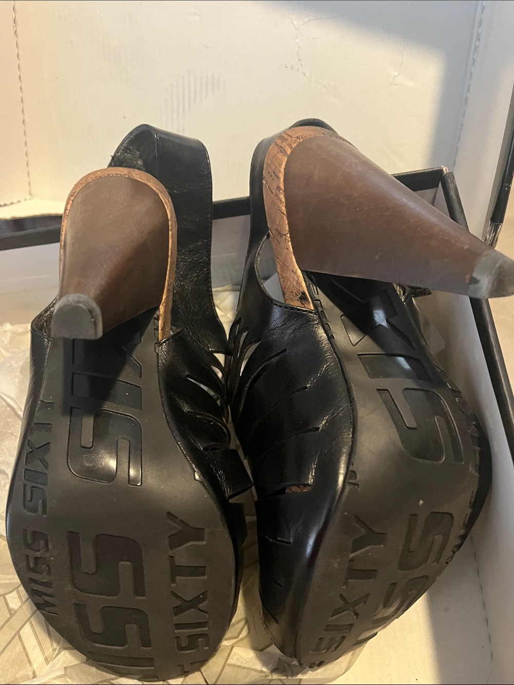 Miss Sixty Black Cutout Peep-Toe Slingback Heels - Picture 2 of 5